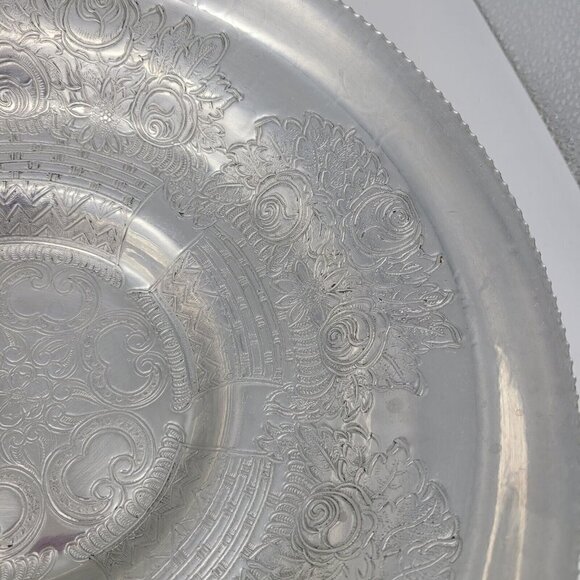 Vtg Hand Wrought Aluminum Serving Bowl Floral Roses Embossed Wilson Specialties - Picture 6 of 16